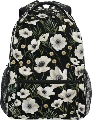 White Anemone Flower School Kids Backpack for Boys Girls Laptop Backpack Lightweight Travel Bag for Women Men
