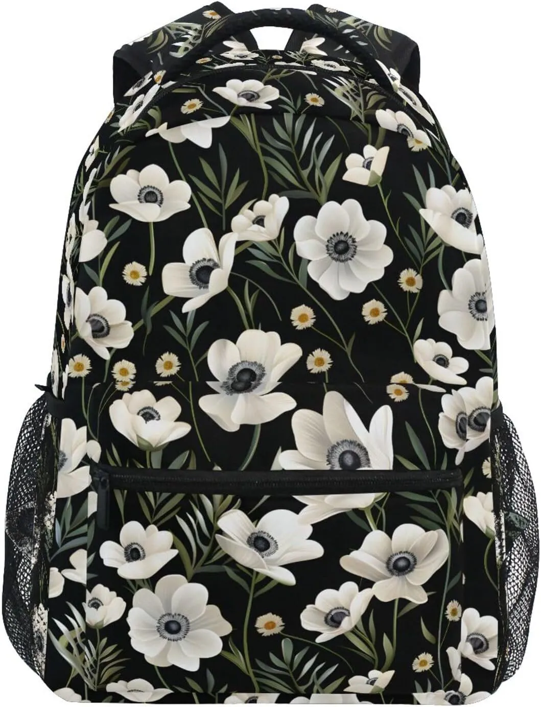 White Anemone Flower School Kids Backpack for Boys Girls Laptop Backpack Lightweight Travel Bag for Women Men