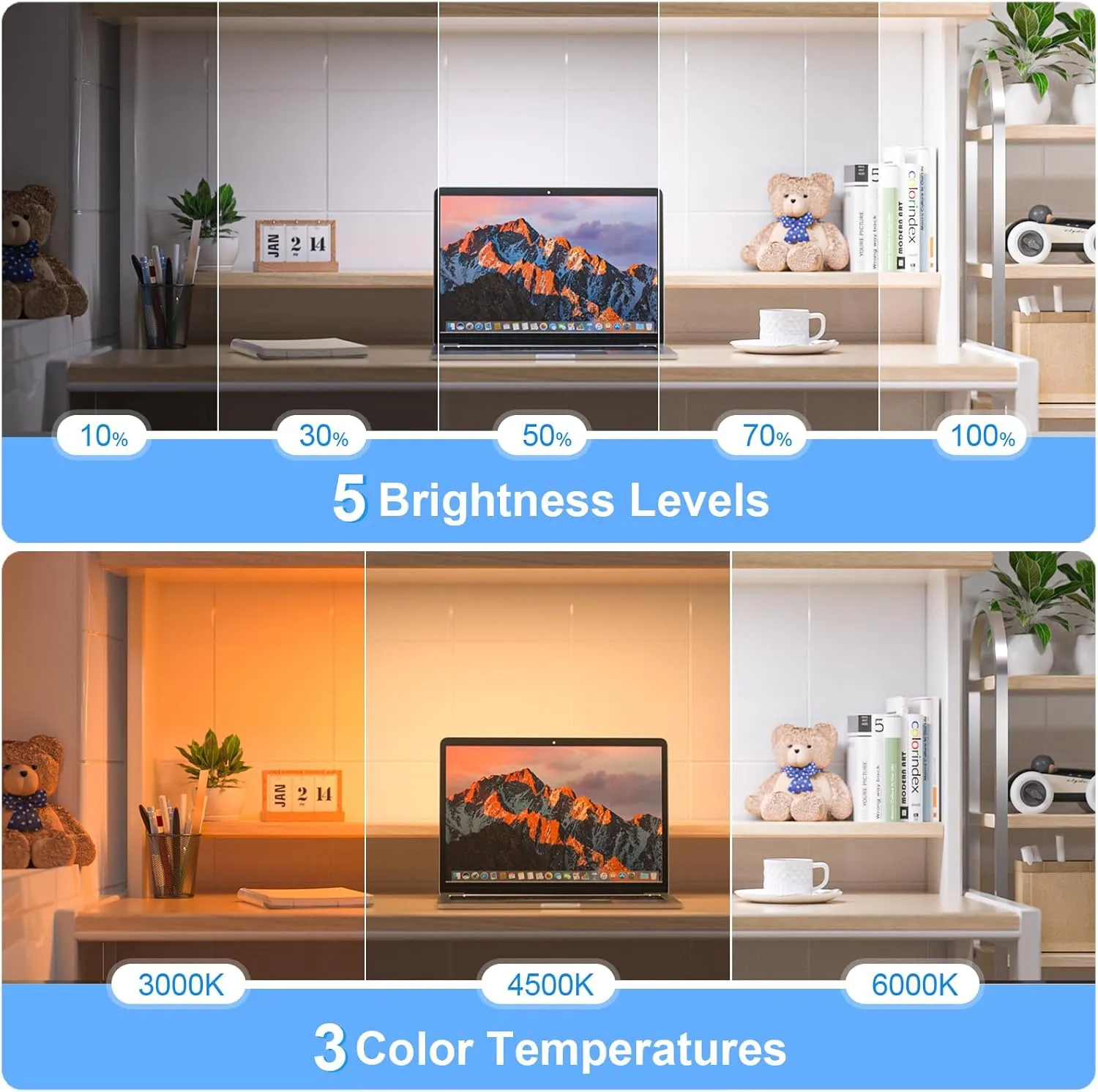 WILLED 3W Dimmable Mirror Lights,3 Colors Adjustable Wall Light with 120 LED,Touch Control,2000mAh Rechargeable Battery Makeup Light, Magnetic Stick Light Bar for Cabinet,Kitchen,Closet,Bedside,Desk