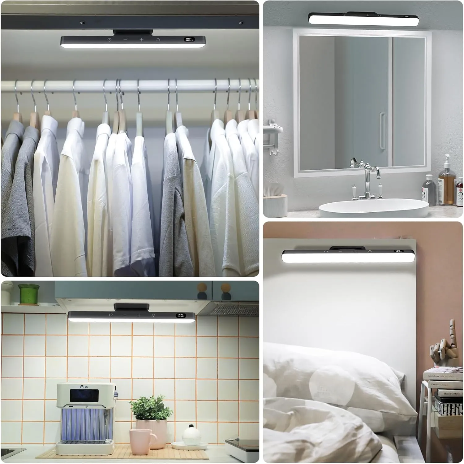 WILLED 3W Dimmable Mirror Lights,3 Colors Adjustable Wall Light with 120 LED,Touch Control,2000mAh Rechargeable Battery Makeup Light, Magnetic Stick Light Bar for Cabinet,Kitchen,Closet,Bedside,Desk