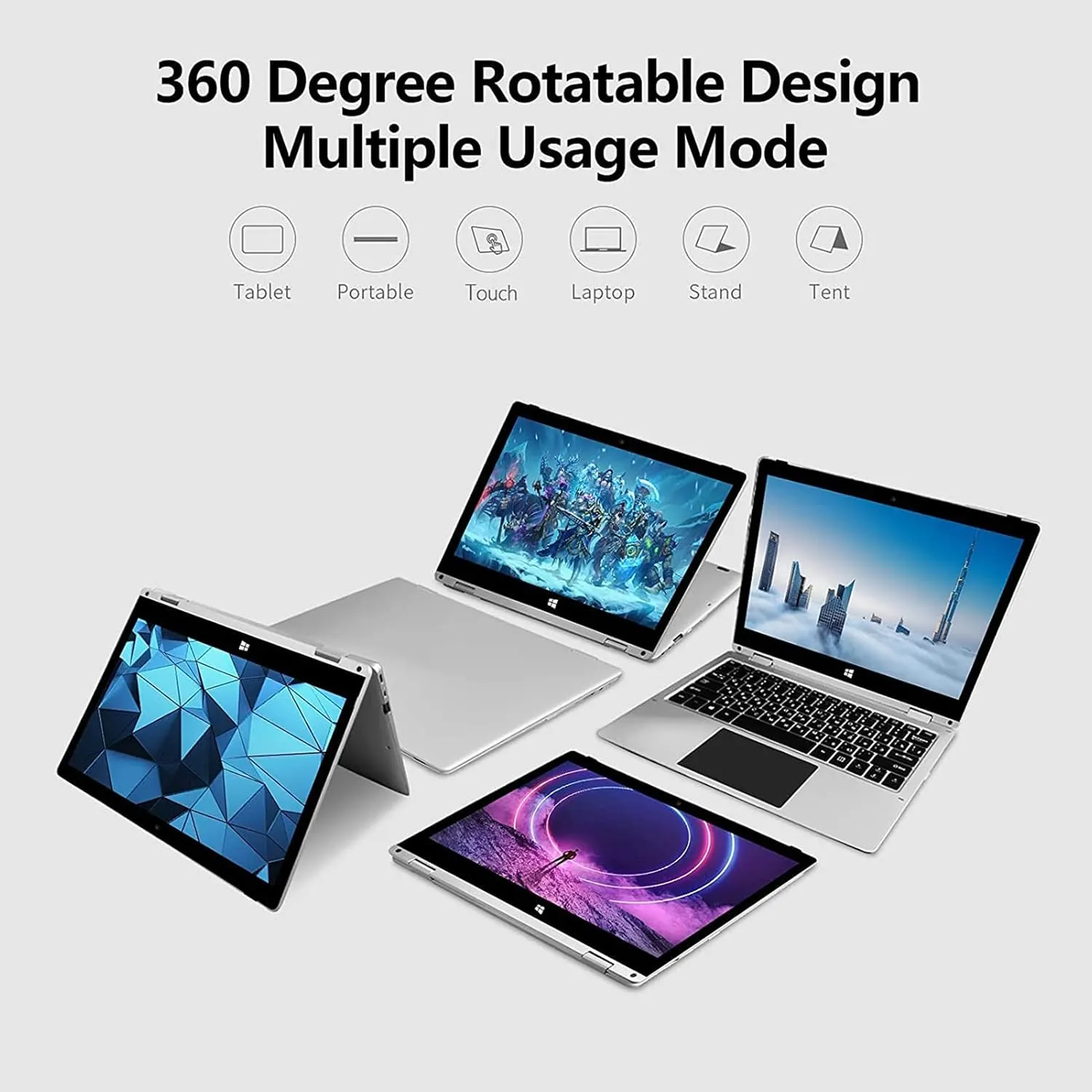 Windows Laptop, 2 in 1 with Touchscreen,11.6 inch FHD Windows 11 Laptops Computer,4GB RAM,256GB SSD Storage,360 Degree Convertible Tablet Intel Celeron J4125 Processor,Webcam,WiFi,Type-C,Silver