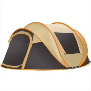 Windproof Family Tent 5-8 Person Portable Waterproof Tents Ventilated Mesh Windows Camping-Tents for All Seasons Brown