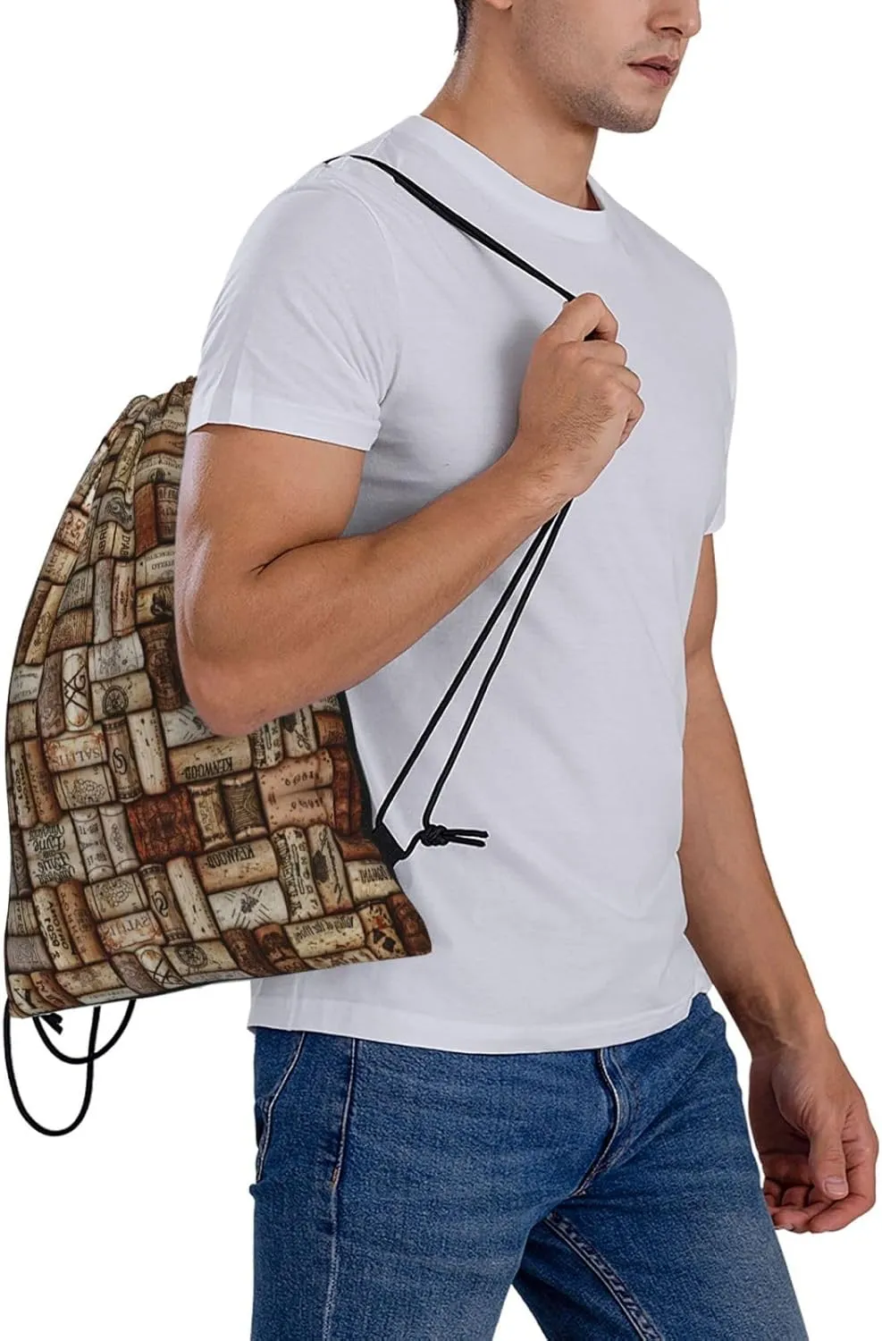 Wine Cork Drawstring Backpack Sports Gym Bag String Cinch Pouch For Daily Use