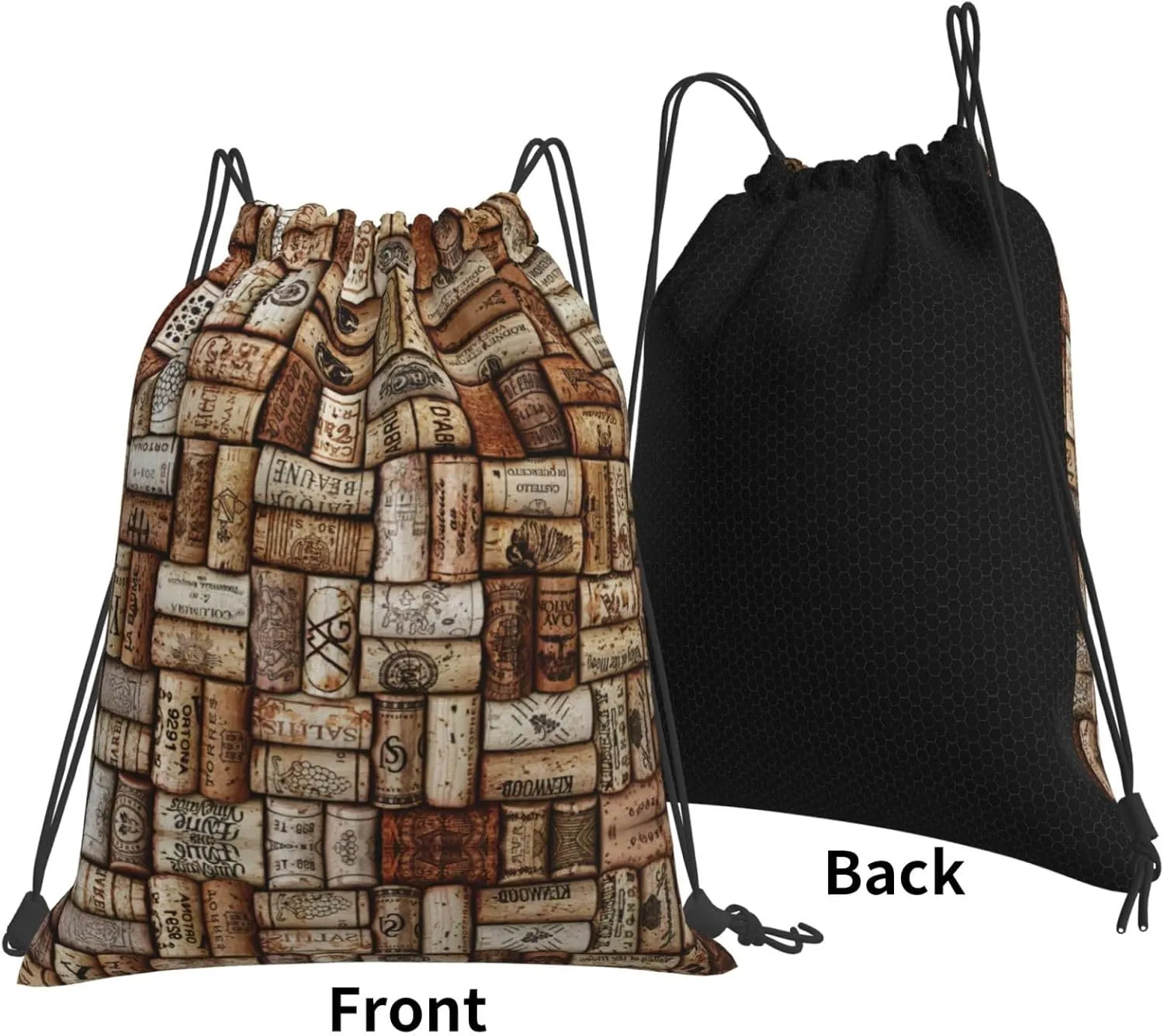 Wine Cork Drawstring Backpack Sports Gym Bag String Cinch Pouch For Daily Use