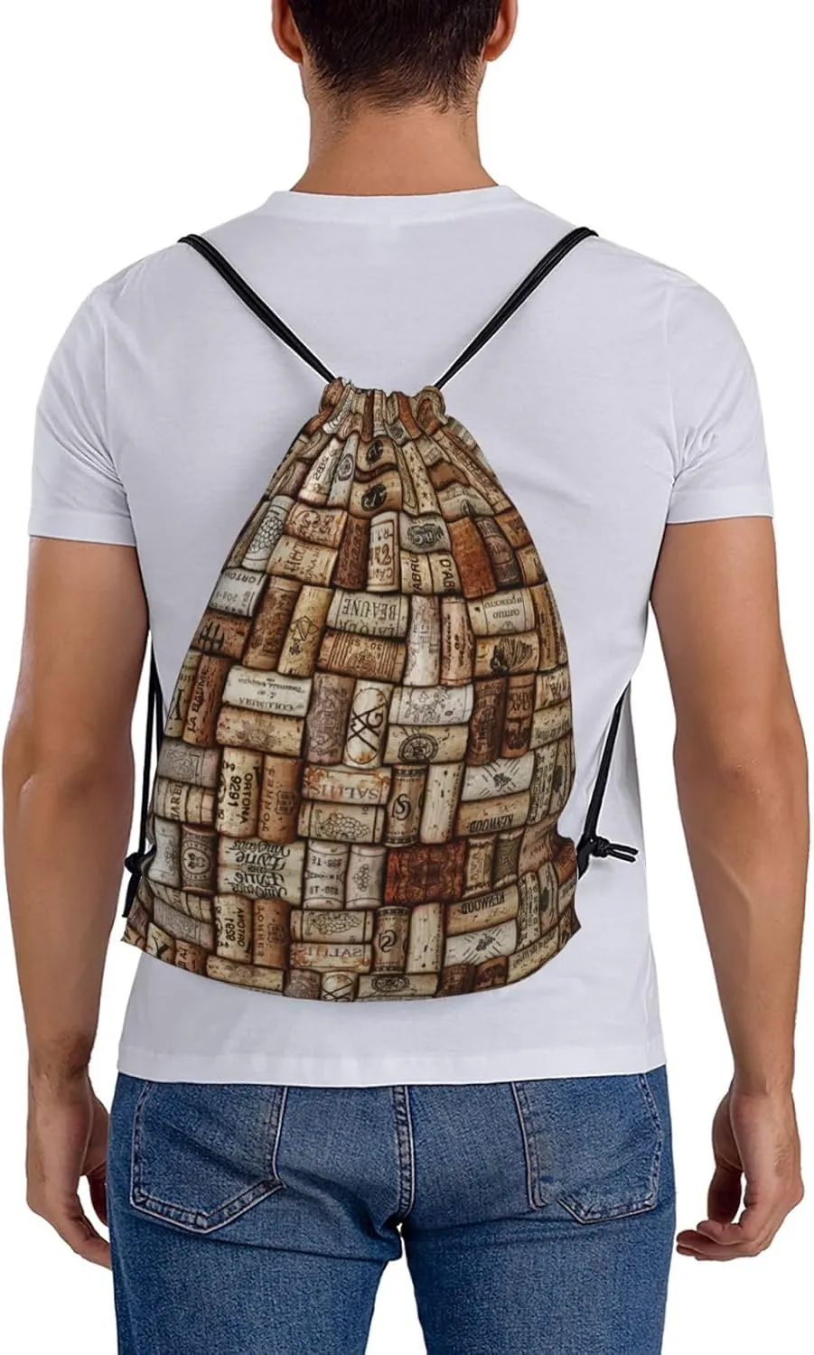 Wine Cork Drawstring Backpack Sports Gym Bag String Cinch Pouch For Daily Use