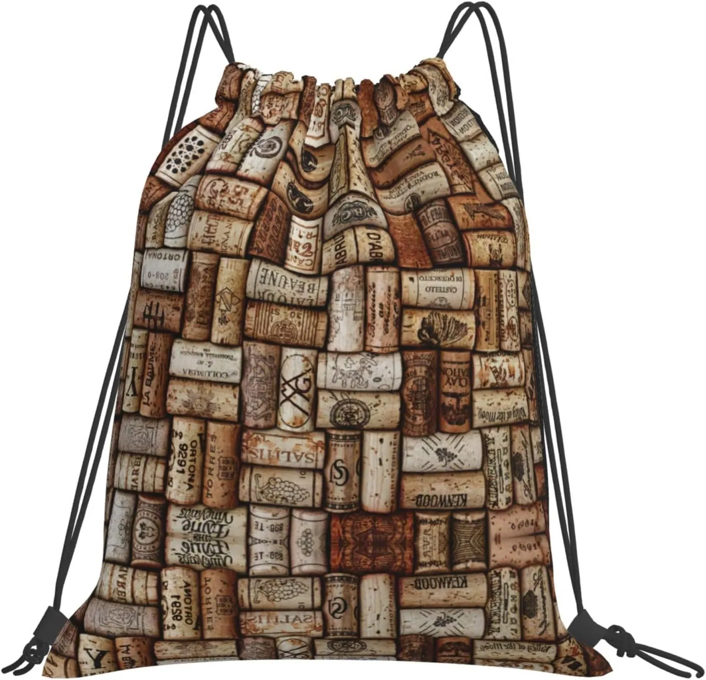 Wine Cork Drawstring Backpack Sports Gym Bag String Cinch Pouch For Daily Use