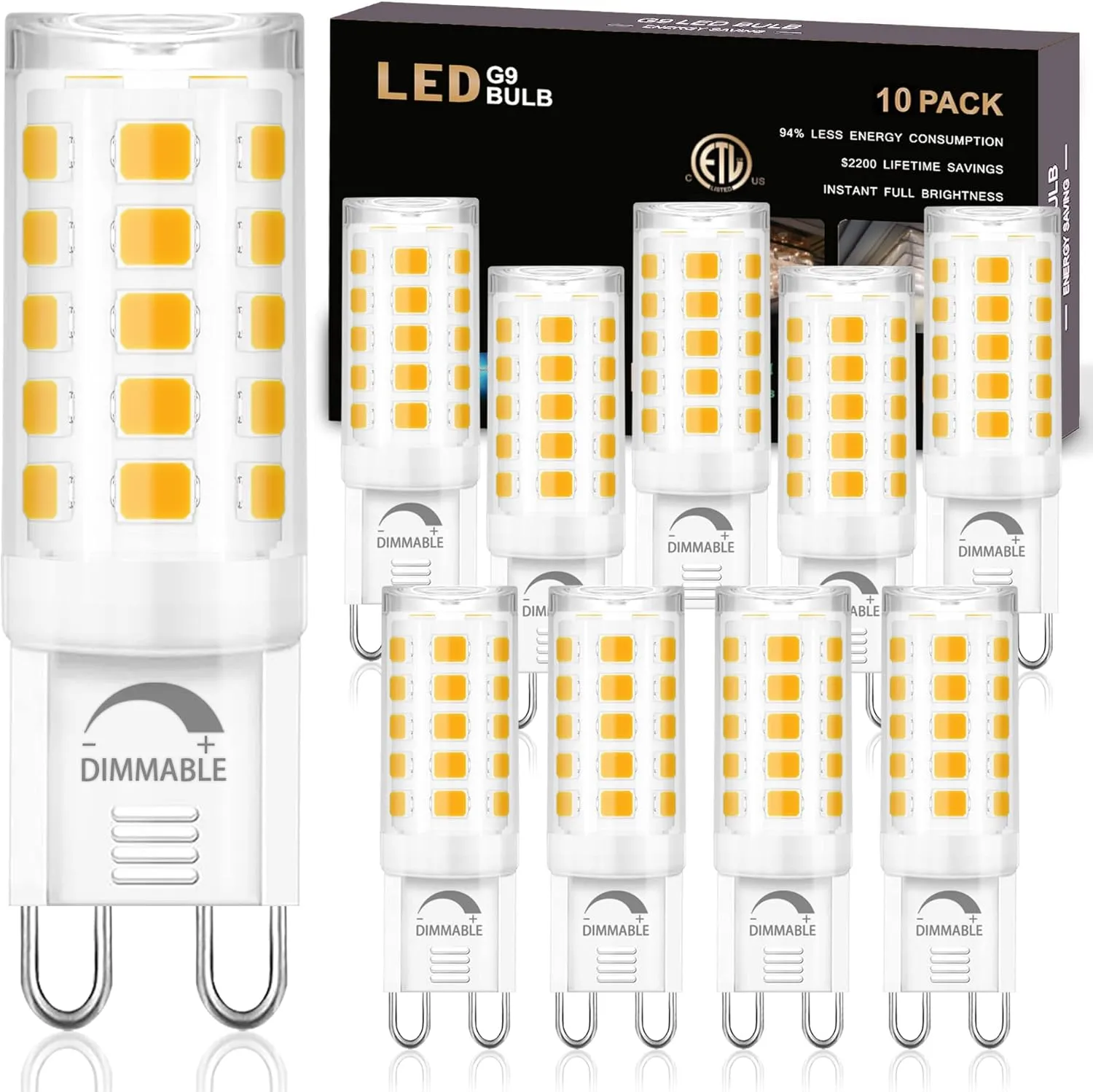 winshine 10 Pack Dimmable G9 LED Light Bulb 3000K Warm White, 4W G9 Base Chandelier Light Bulb Soft White, T4 40Watt Halogen Replacement G9 Bi Pin Base, CRI85 120V 360° Beam Angle