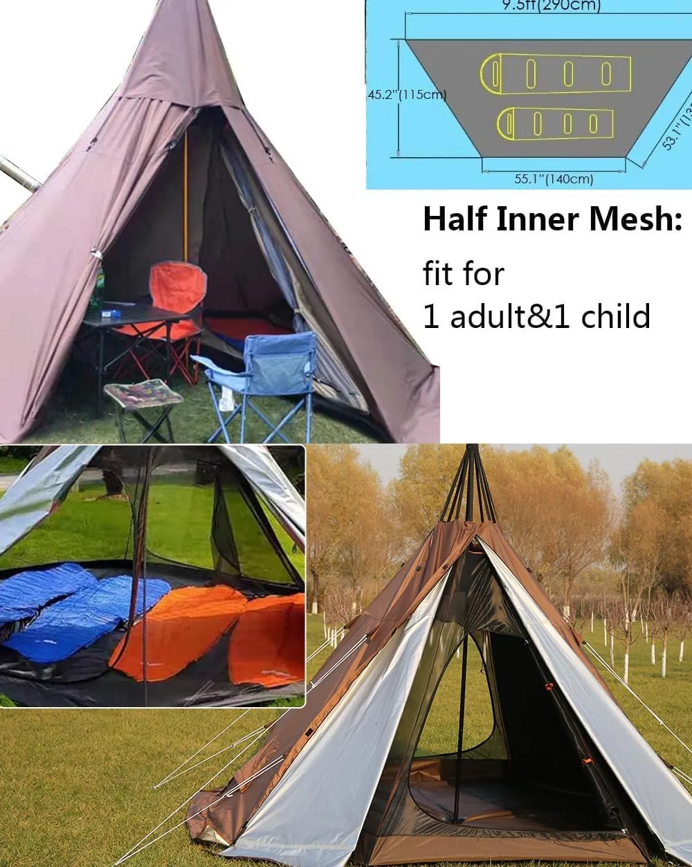 WINTENT 4 Season Waterproof Teepee Tent Yurt with Stove Jack for Adult Camping Hiking, Height 7.8FT/240CM