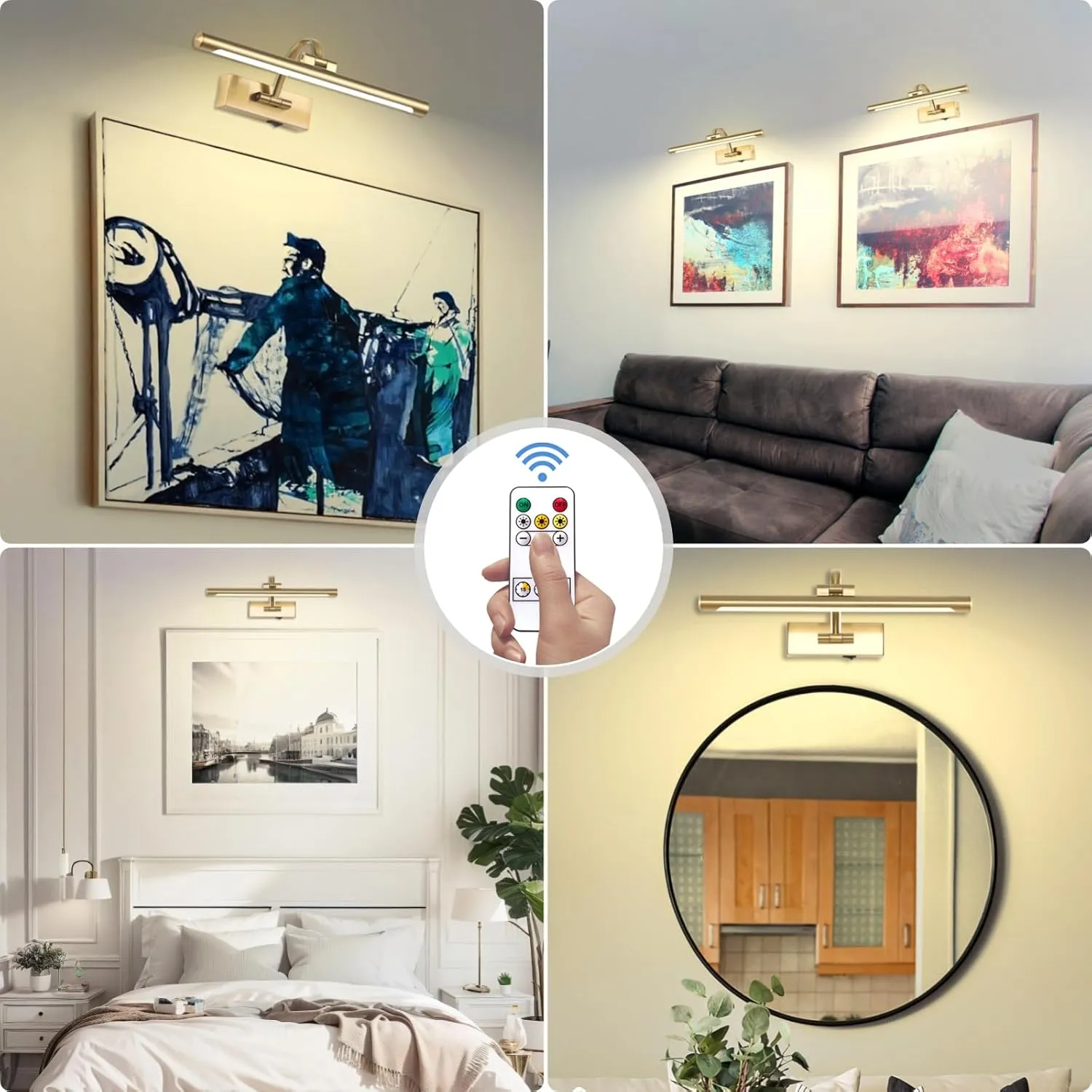 Wireless Picture Lights for Wall Rechargeable, Battery Operated Art Light for Paintings, 3CCT Dimmable, 15.7" Brass Finish with Remote, Rotatable Gallery Light for Pictures Display