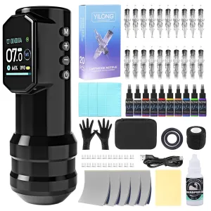 Wireless Tattoo Kit – Cordless Tattoo Pen with 1500mAh Battery, 4.0mm Stroke, LED Color Screen Tattoo Machine Kit with Two Replaceable Rubber Rings for Professional & Beginner Tattoo Artists