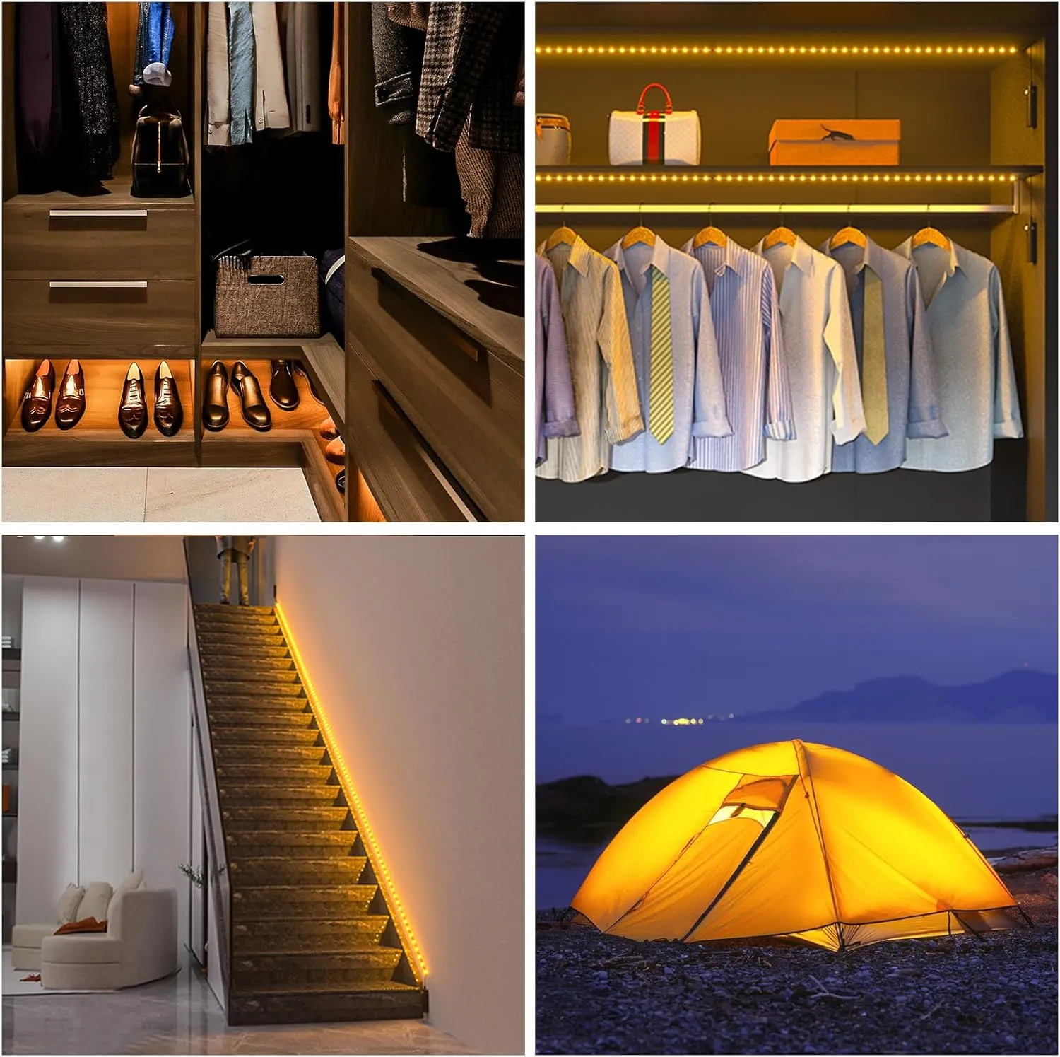 WOBANE Rechargeable Motion Sensor Strip Light, LED Closet Lights, Upgraded Battery Operated LED Strip Light for Wardrobe,Stair,Pantry,Cabinet,Cupboard,Bed,Locker,2700K Warmwhite,Black,6.56ft,2 Pack