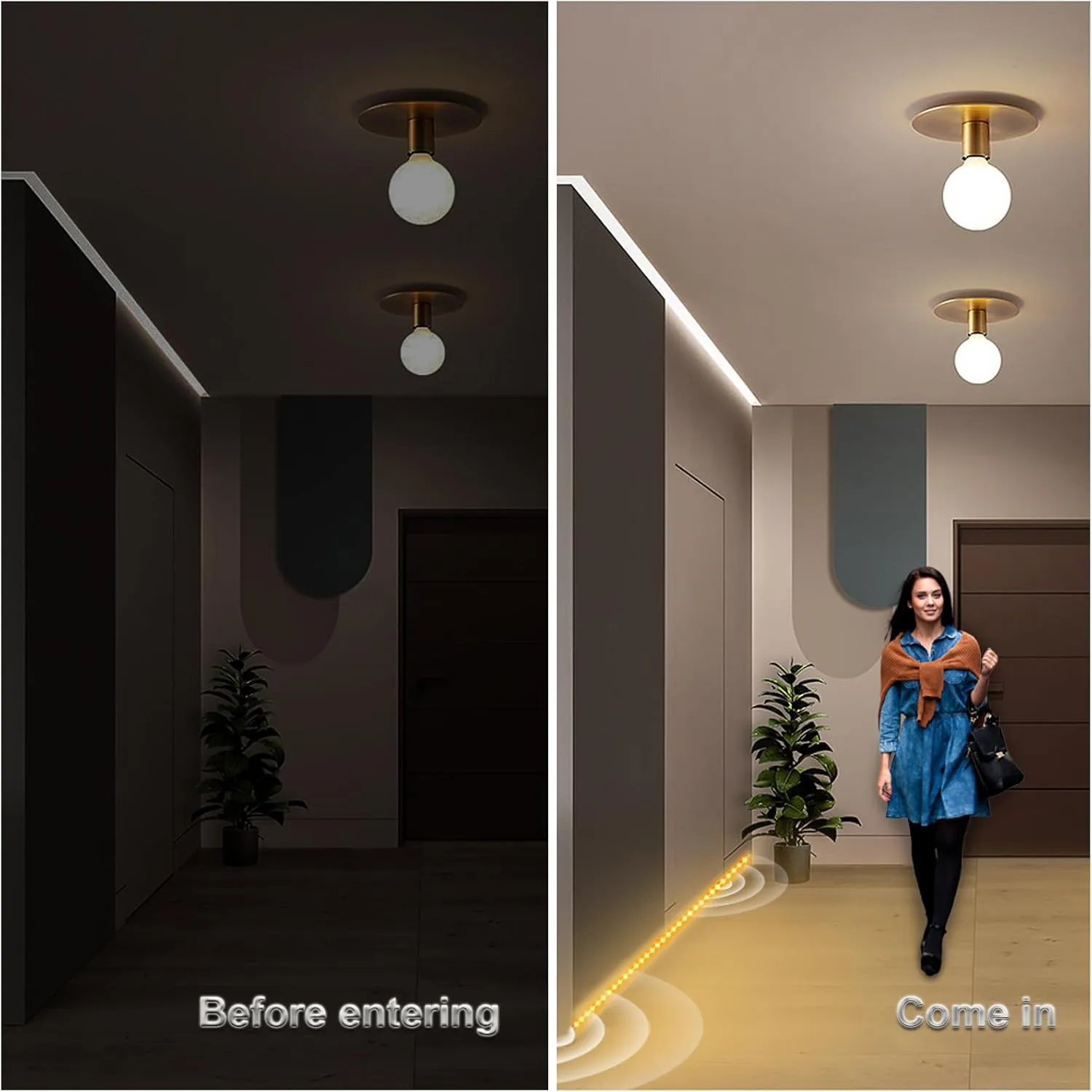 WOBANE Rechargeable Motion Sensor Strip Light, LED Closet Lights, Upgraded Battery Operated LED Strip Light for Wardrobe,Stair,Pantry,Cabinet,Cupboard,Bed,Locker,2700K Warmwhite,Black,6.56ft,2 Pack