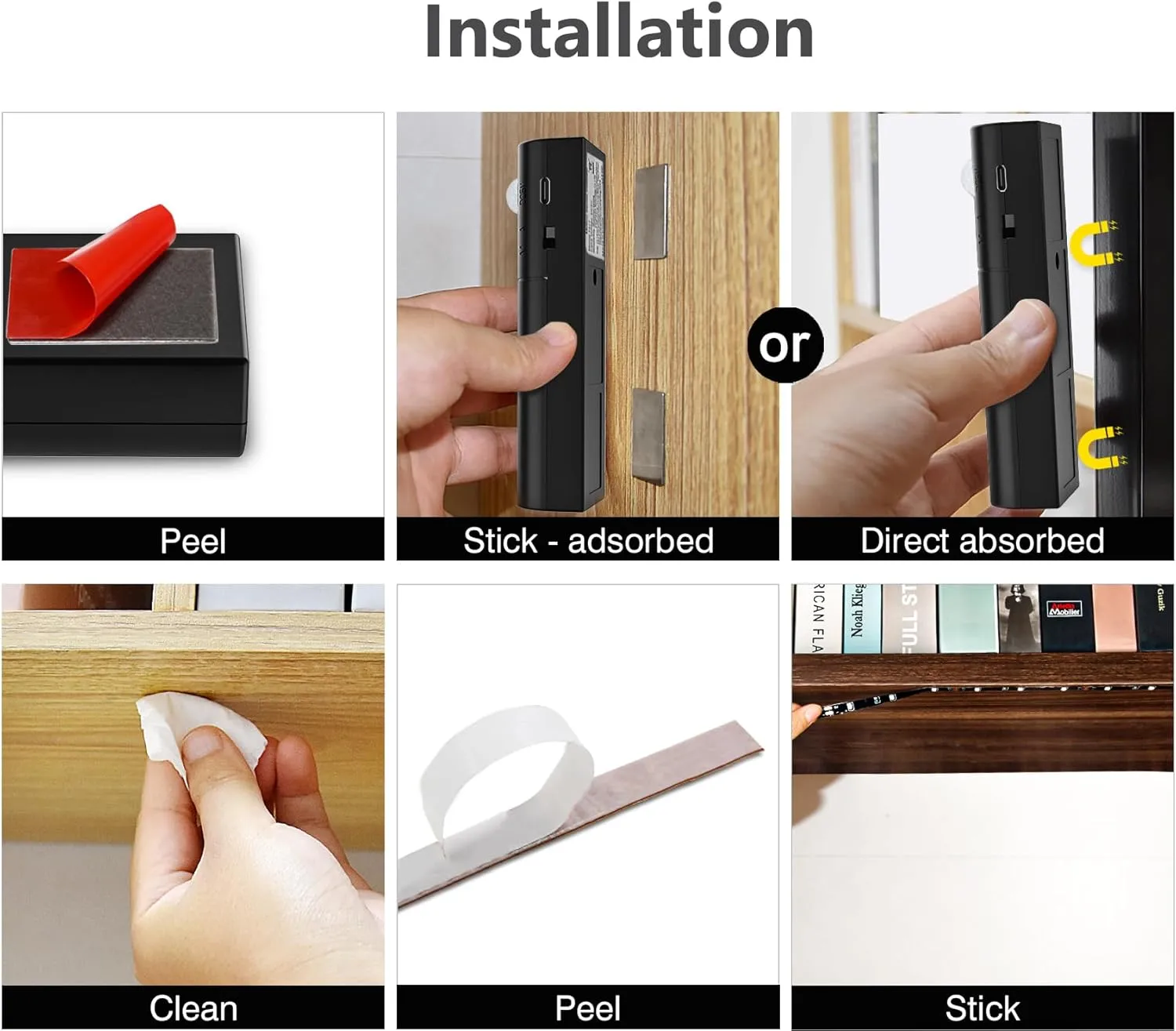 WOBANE Rechargeable Motion Sensor Strip Light, LED Closet Lights, Upgraded Battery Operated LED Strip Light for Wardrobe,Stair,Pantry,Cabinet,Cupboard,Bed,Locker,2700K Warmwhite,Black,6.56ft,2 Pack