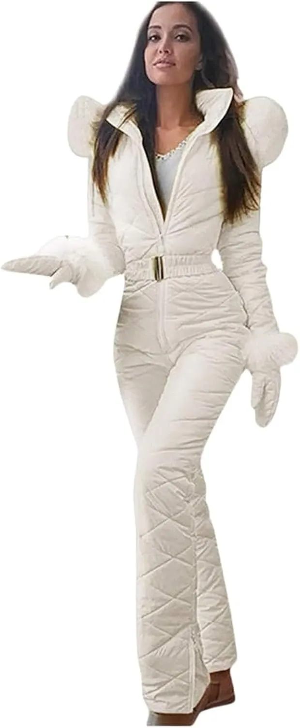 Womens One Piece Snowsuit 2024 Winter Onesie Warming Ski Suit Baggy Ski Outfits Outdoor Sports Skiwear