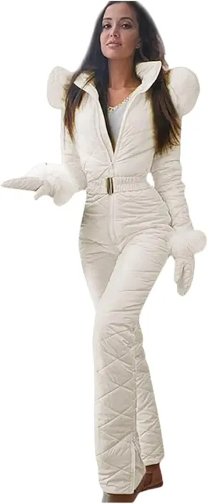 Womens One Piece Snowsuit 2024 Winter Onesie Warming Ski Suit Baggy Ski Outfits Outdoor Sports Skiwear