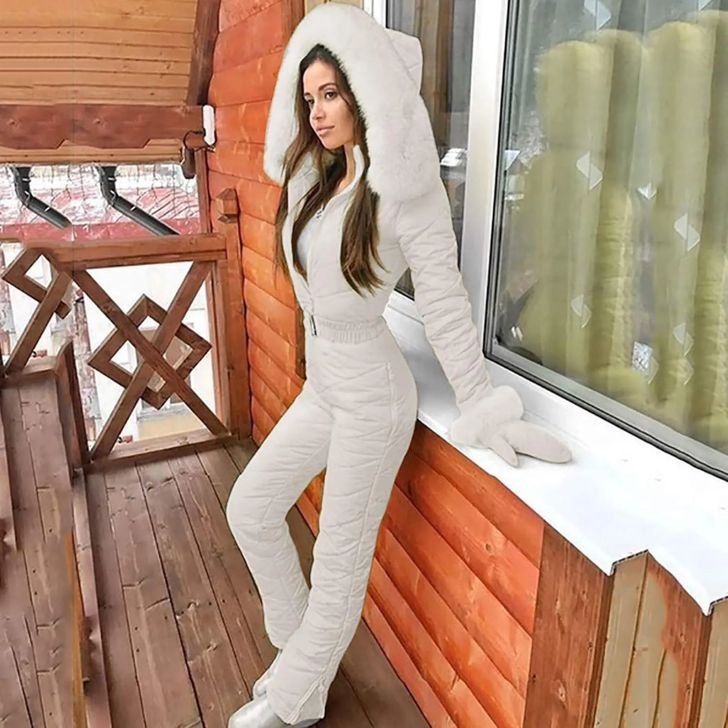 Womens One Piece Snowsuit 2024 Winter Onesie Warming Ski Suit Baggy Ski Outfits Outdoor Sports Skiwear