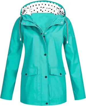 Womens Rain Coat Waterproof Active Outdoor Rain Jacket Lightweight Zip Up Summer Fall Raincoat Windbreaker With Hood