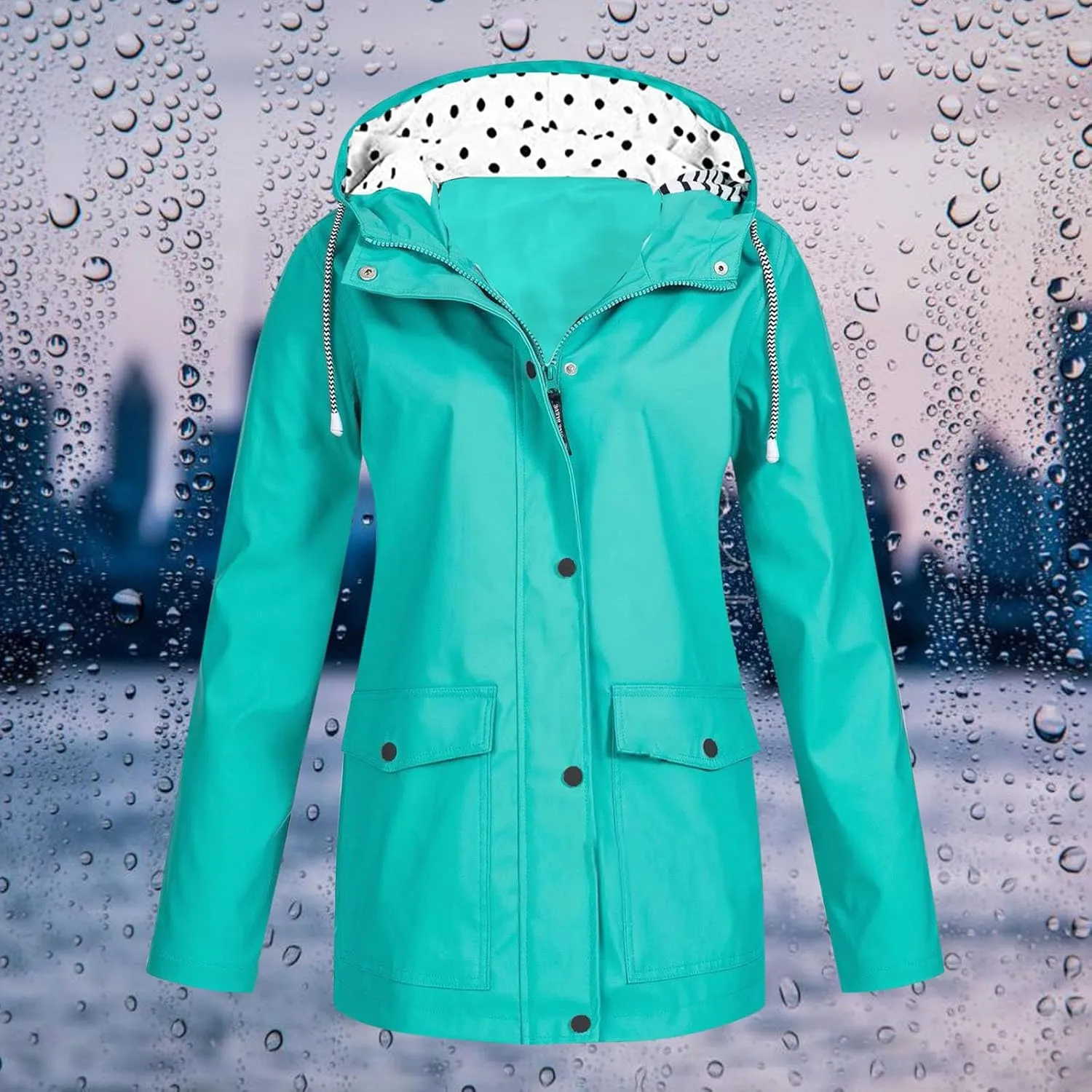 Womens Rain Coat Waterproof Active Outdoor Rain Jacket Lightweight Zip Up Summer Fall Raincoat Windbreaker With Hood
