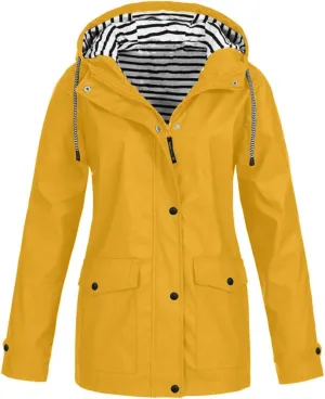 Women's Raincoats Windbreaker Rain Jacket Waterproof Lightweight Outdoor Hooded Trench Coats