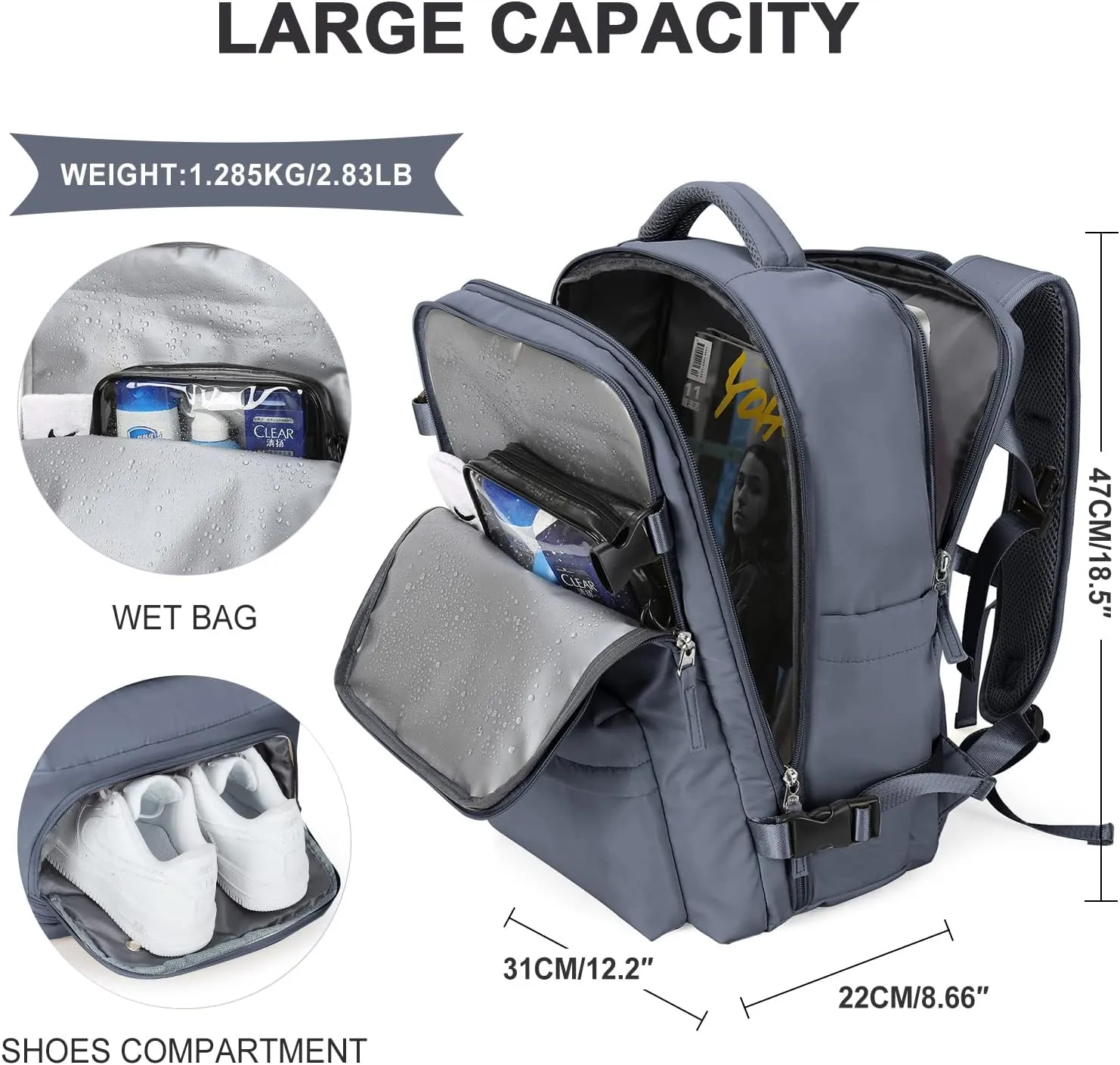 WONHOX Large Travel Backpack Carry on Flight Approved Laptop Work Business Backpack for Women Men Mochila de Viaje