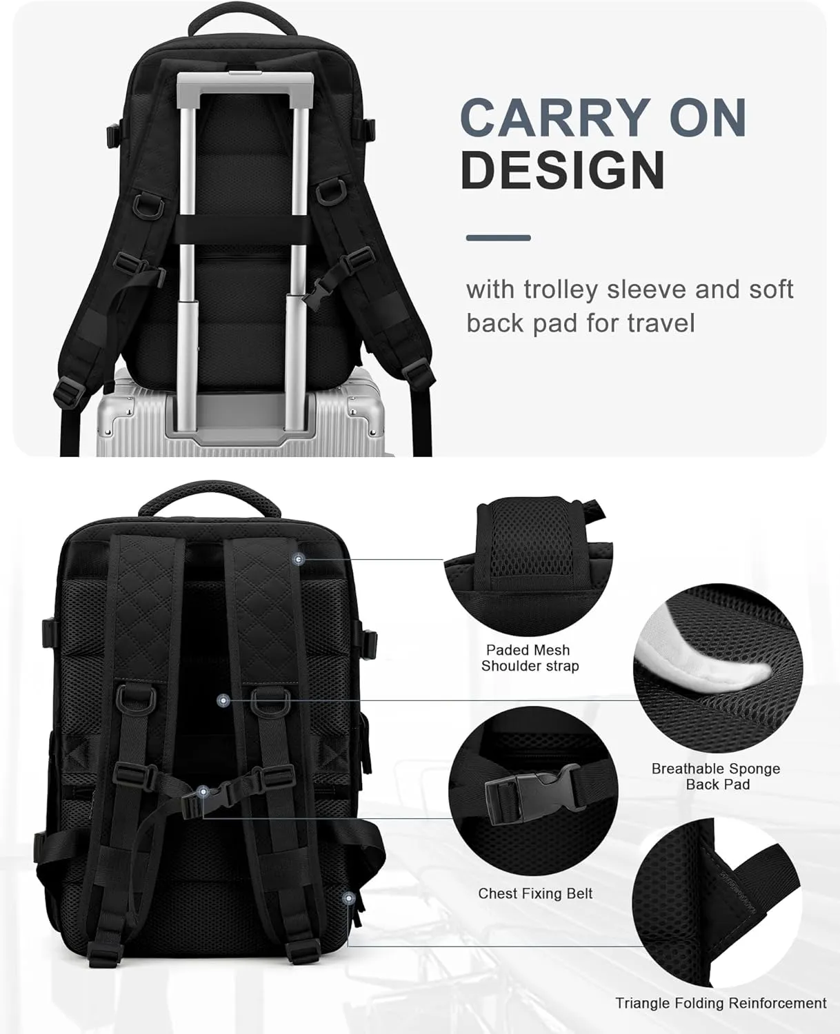 WONHOX Large Travel Backpack Carry on Flight Approved Laptop Work Business Backpack for Women Men Mochila de Viaje