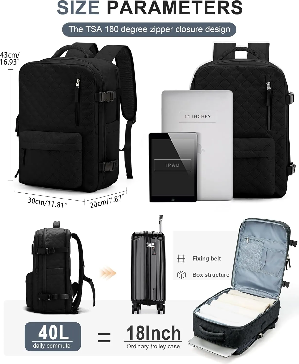 WONHOX Large Travel Backpack Carry on Flight Approved Laptop Work Business Backpack for Women Men Mochila de Viaje