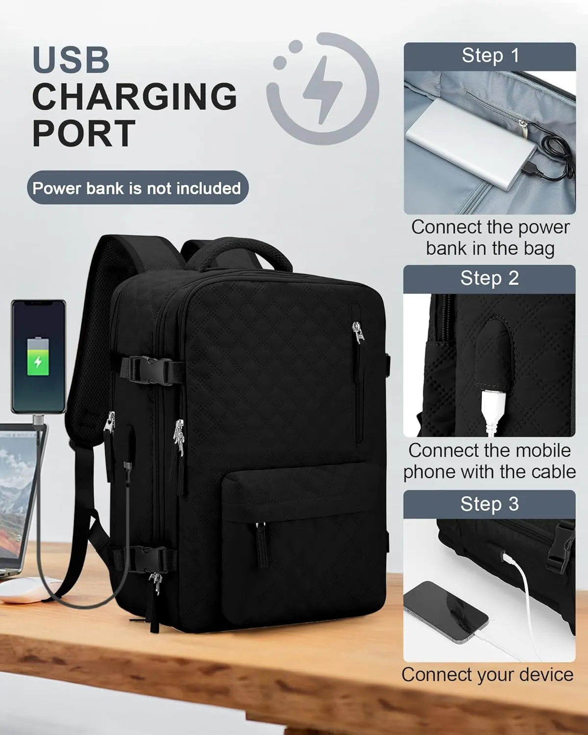 WONHOX Large Travel Backpack Carry on Flight Approved Laptop Work Business Backpack for Women Men Mochila de Viaje