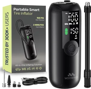 Woowind Tire Inflator Portable Air Compressor, Electric Bike Tire Pump with Gauge, Air Pump for Car Tires, 150PSI, Mobile Air Compressor for Car, Motorcycle, Electric Bike
