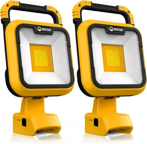 Work Light for Dewalt 20V Max: Cordless 2 COB 64W 6400Lumen Bright - Battery Powered USB Rechargeable Portable Flood LED Worklight for Outdoor Construction Camping (2 PCS)