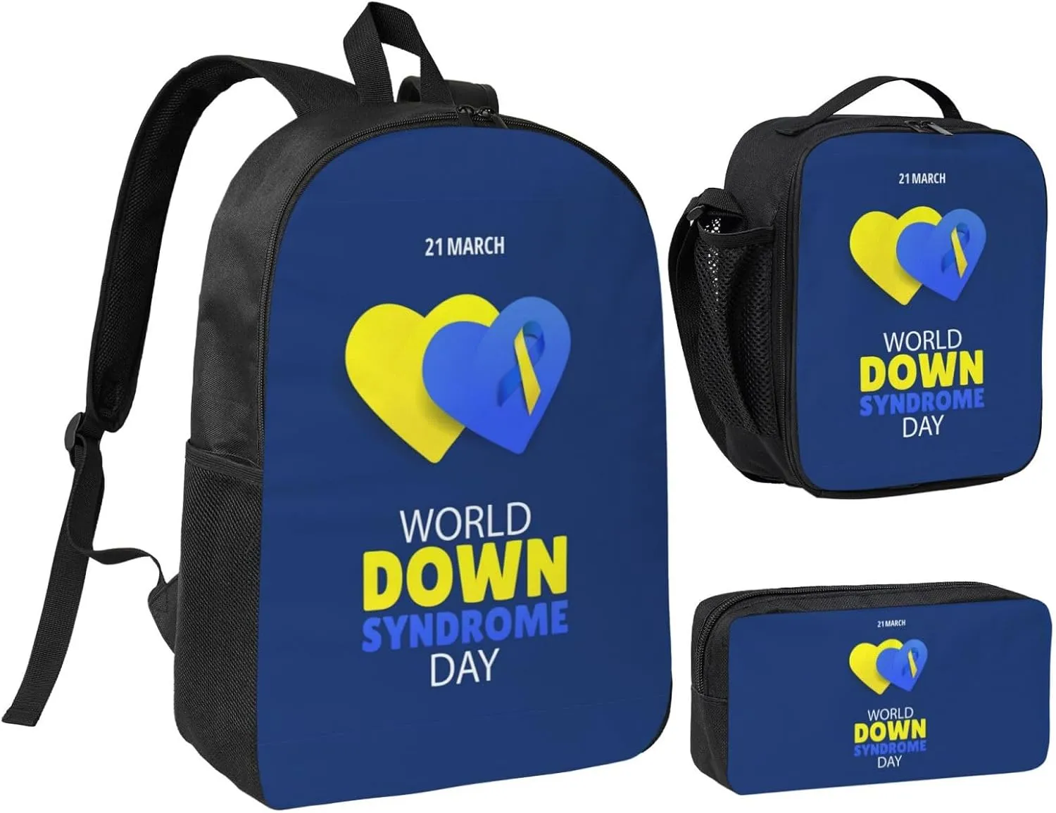 World Down Syndrome Awareness Day Backpack Set Lightweight Laptop Backpack Lunch Bag with Pencil Case for Women Men Travel Work