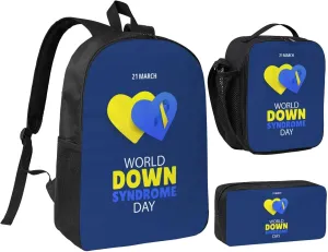 World Down Syndrome Awareness Day Backpack Set Lightweight Laptop Backpack Lunch Bag with Pencil Case for Women Men Travel Work