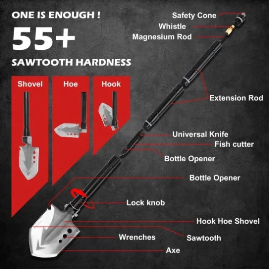 X-BULL Folding Shovel Outdoor Camping Survival Tools Multifunction Military V211-AUEB-FS001