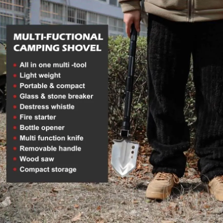 X-BULL Folding Shovel Outdoor Camping Survival Tools Multifunction Military V211-AUEB-FS001