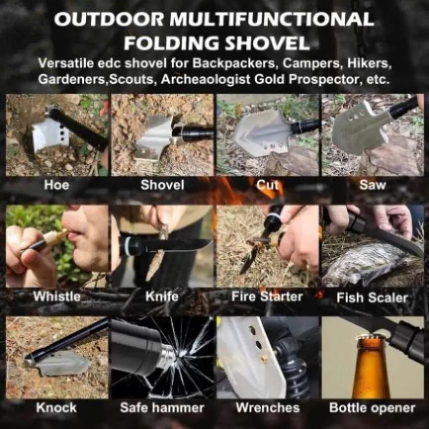 X-BULL Folding Shovel Outdoor Camping Survival Tools Multifunction Military V211-AUEB-FS001
