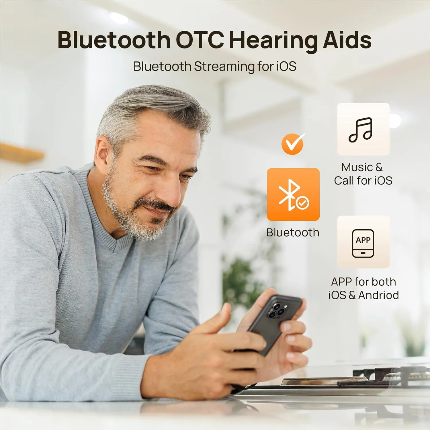 Yeasound OTC Hearing Aids for Seniors, Bluetooth Call Enabled for iOS, Wireless Rechargeable Hearing Aid, RIC700-Plus Prescription-Grade Design & APP Control, Nearly Invisible, Gold
