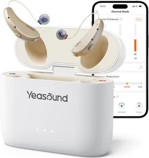 Yeasound OTC Hearing Aids for Seniors, Bluetooth Call Enabled for iOS, Wireless Rechargeable Hearing Aid, RIC700-Plus Prescription-Grade Design & APP Control, Nearly Invisible, Gold