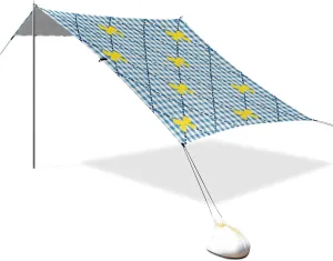 Yellow and Blue Bow Check Designed UPF50 Beach Canopy Easy Setup Sun Shade with Sturdy Poles, Sandbags and Shovel for Family Trips, Picnics & Camping carpas de sol para la Playa