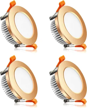 YGS-Tech 2 Inch LED Recessed Lighting, Dimmable Downlight 3W(35W Halogen Equivalent), 3000K Warm White Ceiling Light, CRI80, Gold Trim with LED Driver(4 Pack)