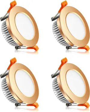 YGS-Tech 2 Inch LED Recessed Lighting, Dimmable Downlight 3W(35W Halogen Equivalent), 4000K Natural White Ceiling Light, CRI80, Gold Trim with LED Driver(4 Pack)