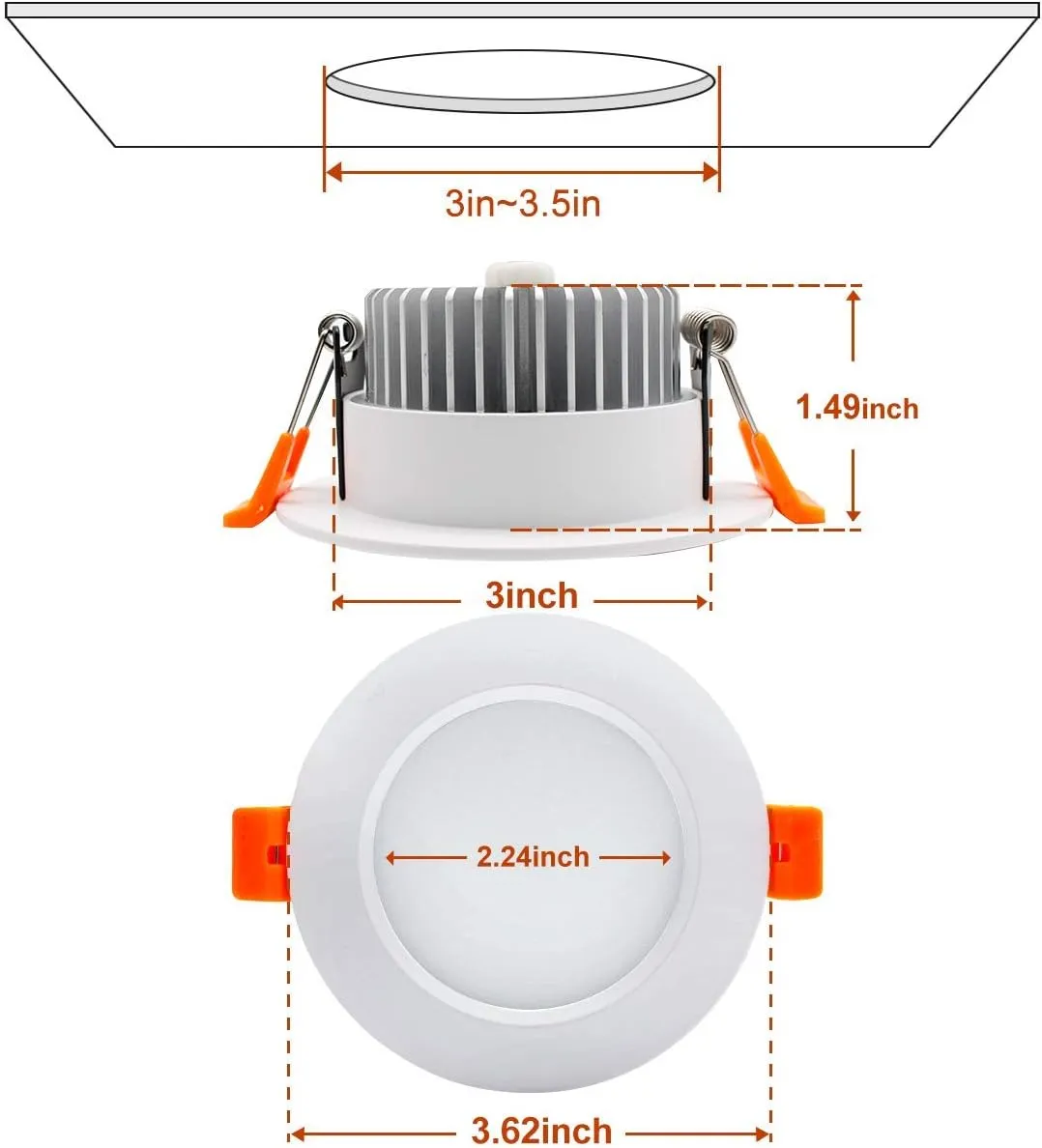 YGS-Tech 3.5 Inch LED Recessed Lighting, Dimmable Downlight 7W(55W Halogen Equivalent), CRI80, 3000K Warm White, Ceiling Light with LED Driver(10 Pack)