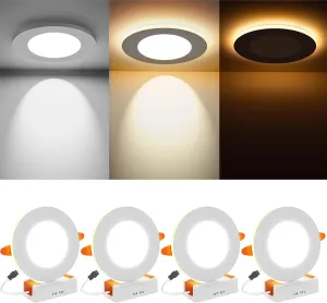 YGS-Tech LED Recessed Lighting with Night Light 3.5 Inch, Ultra-Thin LED Downlight Ceiling Light, 3W 6W Selectable 3000K/6500K, 720LM with Driver, Adjustable Hole 3-3.5in (4 Pack)