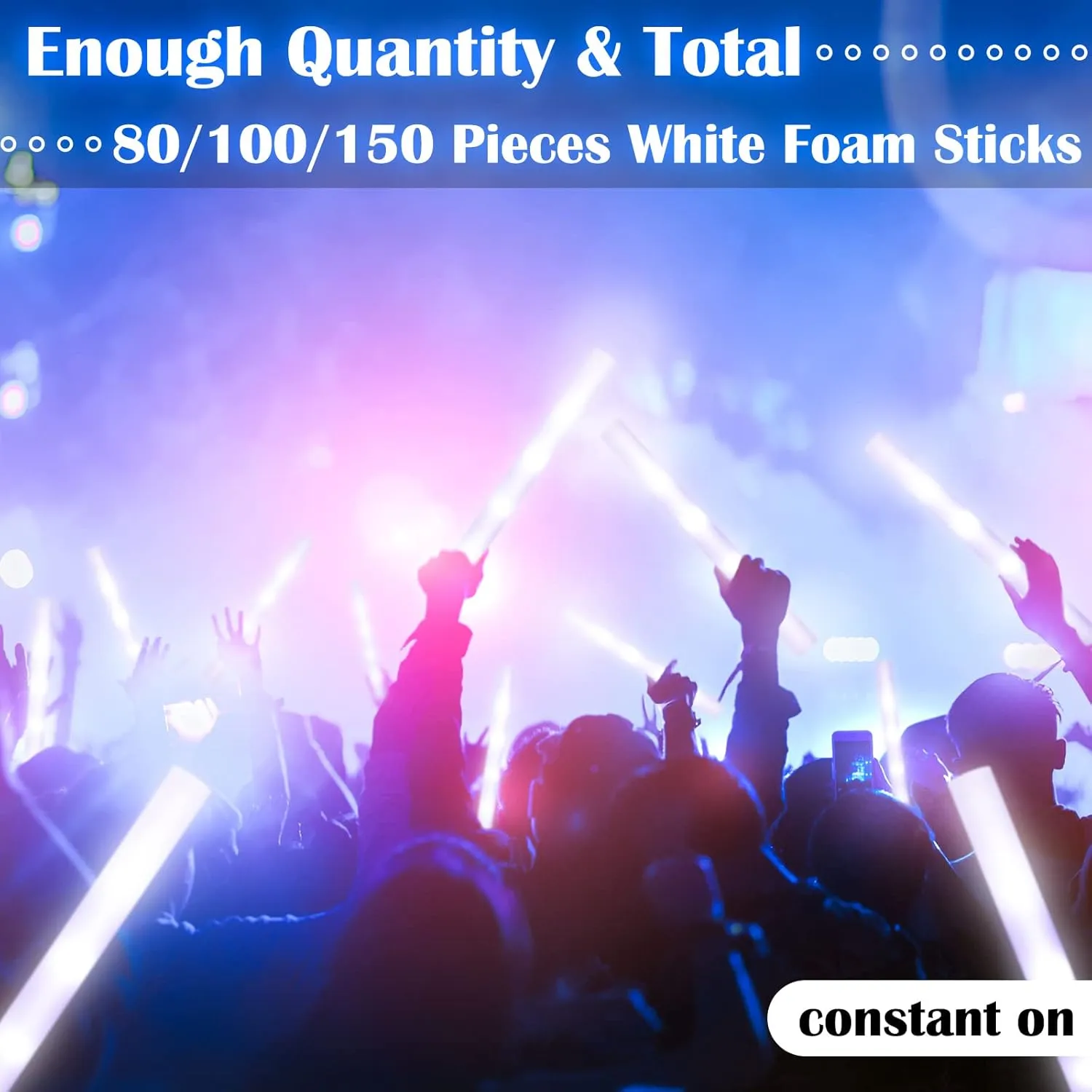 Yinder 150 Pcs LED Glow Sticks, 18.9 Inches Light up Batons with 3 Modes Flashing Light up Stick for Concert Stage Lights Wedding Raves Carnival Halloween Birthday Party (White Light)