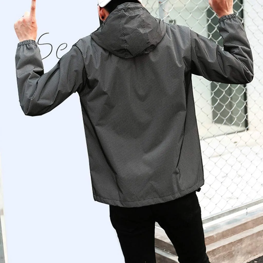 Ymosrh Men's Waterproof Jacket Fully Reflective Windbreaker Jackets Lightweight Packable Windproof Rain Coat, S-5XL