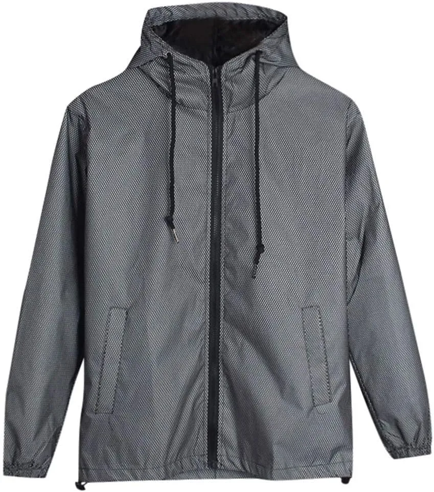 Ymosrh Men's Waterproof Jacket Fully Reflective Windbreaker Jackets Lightweight Packable Windproof Rain Coat, S-5XL