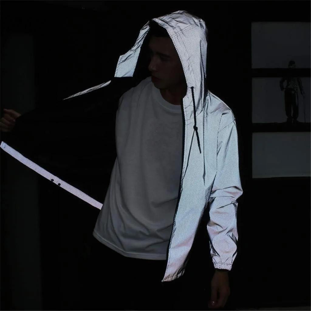 Ymosrh Men's Waterproof Jacket Fully Reflective Windbreaker Jackets Lightweight Packable Windproof Rain Coat, S-5XL
