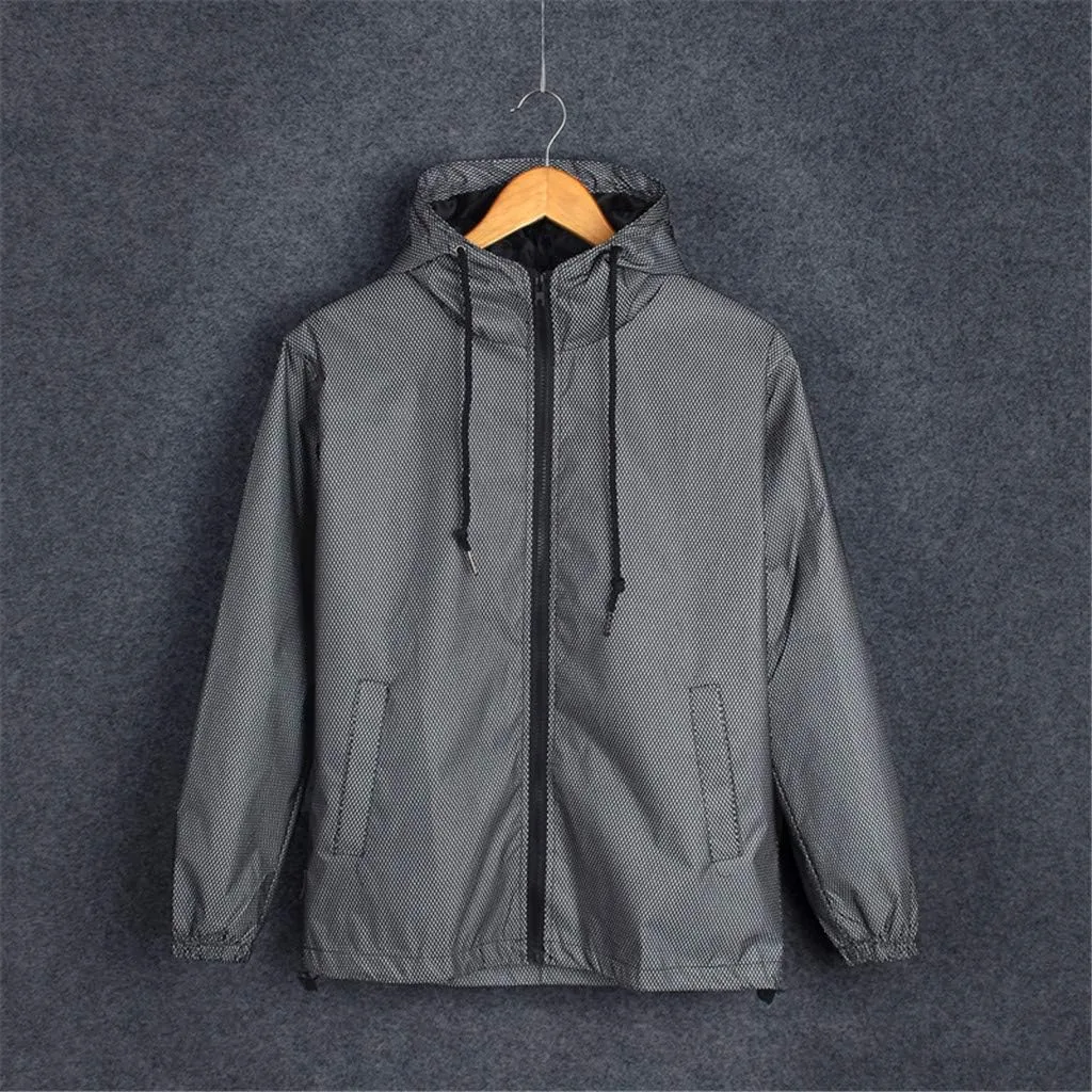 Ymosrh Men's Waterproof Jacket Fully Reflective Windbreaker Jackets Lightweight Packable Windproof Rain Coat, S-5XL