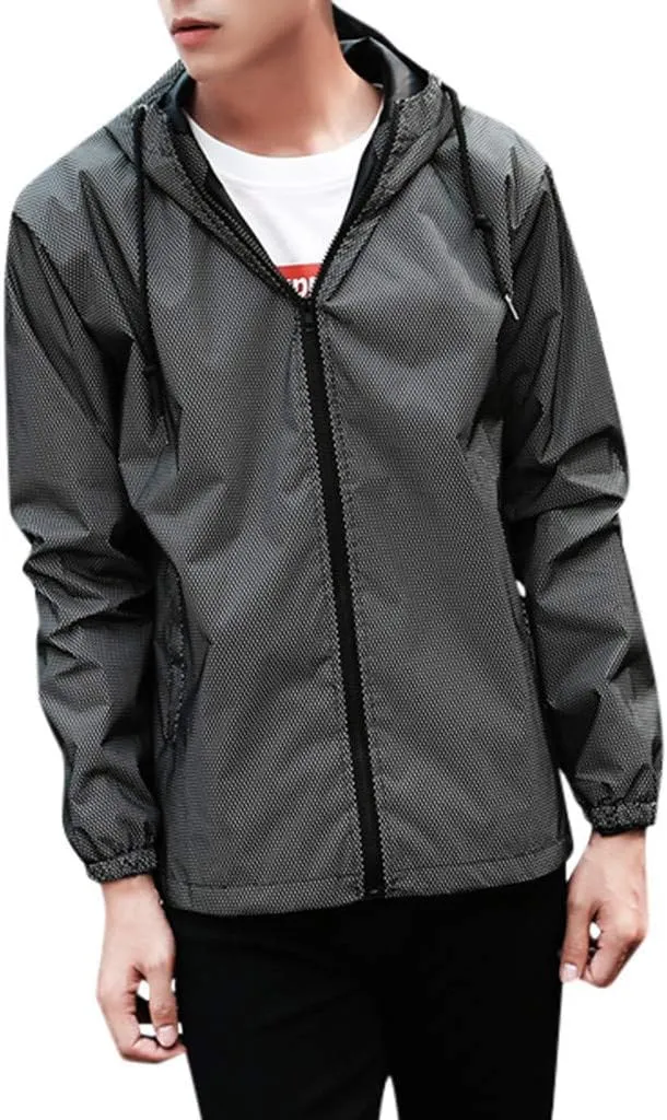 Ymosrh Men's Waterproof Jacket Fully Reflective Windbreaker Jackets Lightweight Packable Windproof Rain Coat, S-5XL