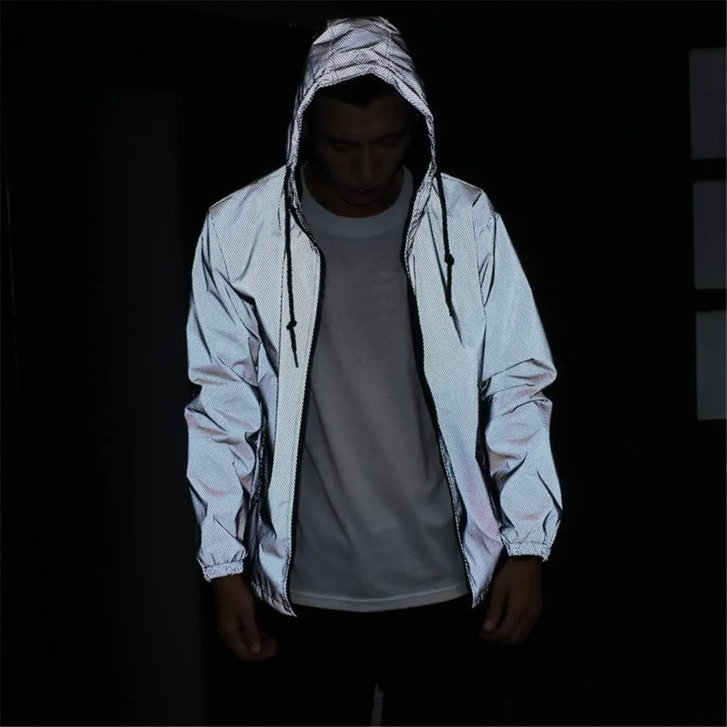 Ymosrh Men's Waterproof Jacket Fully Reflective Windbreaker Jackets Lightweight Packable Windproof Rain Coat, S-5XL