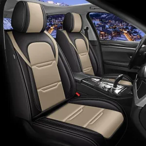 YORKNEIC 2 Front Car Seat Covers for Subaru Crosstrek 2016-2023 2024 2025 Faux Leather Waterproof Seat Covers Automotive Seat Protectors Cushions with Airbag Compatible(2 Front Seat,Black&Beige)