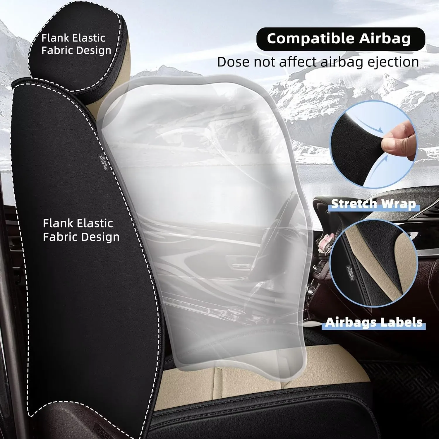 YORKNEIC 2 Front Car Seat Covers for Subaru Crosstrek 2016-2023 2024 2025 Faux Leather Waterproof Seat Covers Automotive Seat Protectors Cushions with Airbag Compatible(2 Front Seat,Black&Beige)